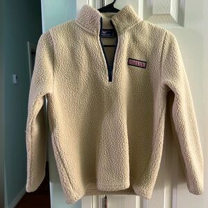 Vineyard Vines Half Zip Fleece Ivory cream Jacket Size Girls Medium 12-14